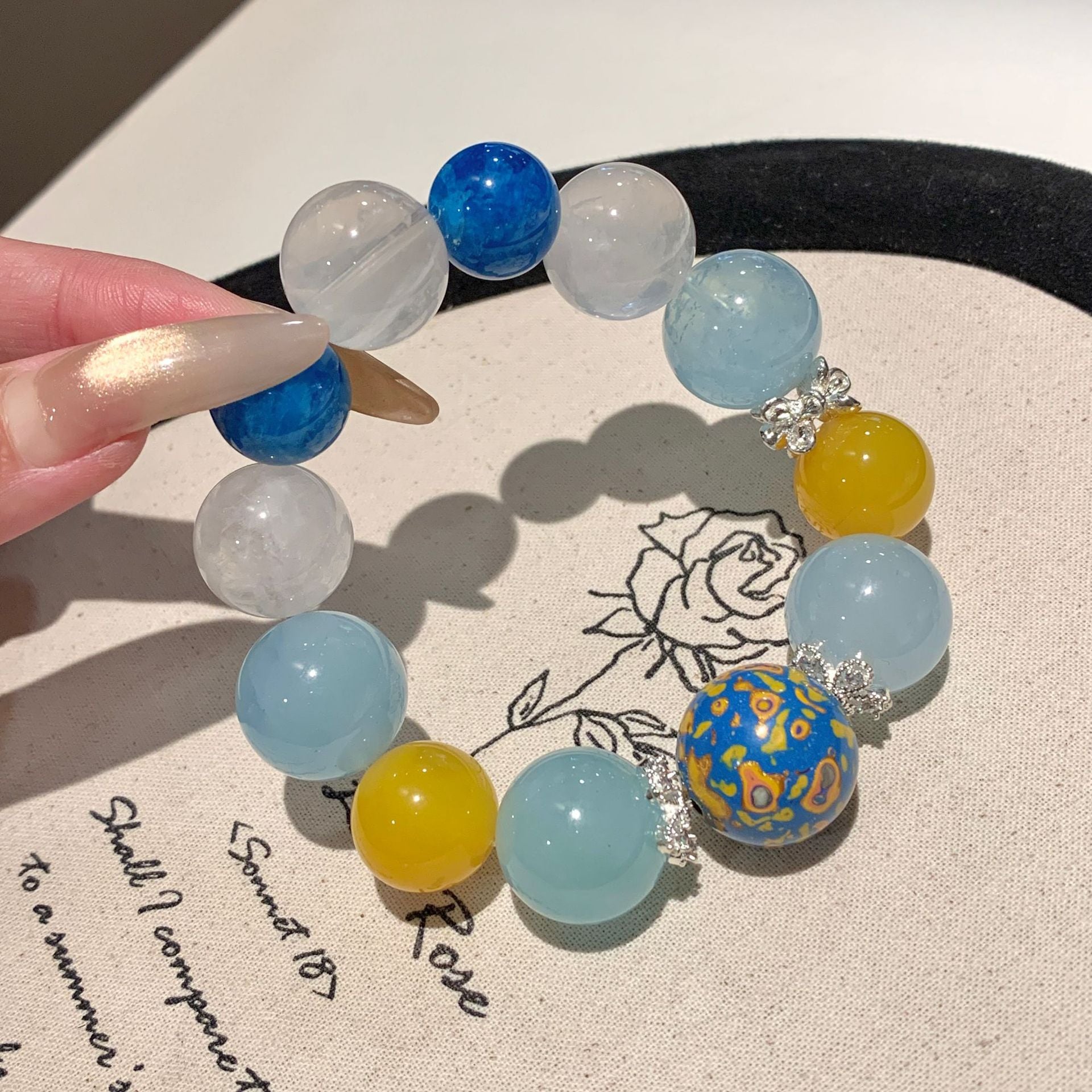 Natural Crystal Round Bead Multi-Gemstone Bracelet Creative Jewelry Chain Combination Yellow Agate Aquamarine Crystal Bracelet