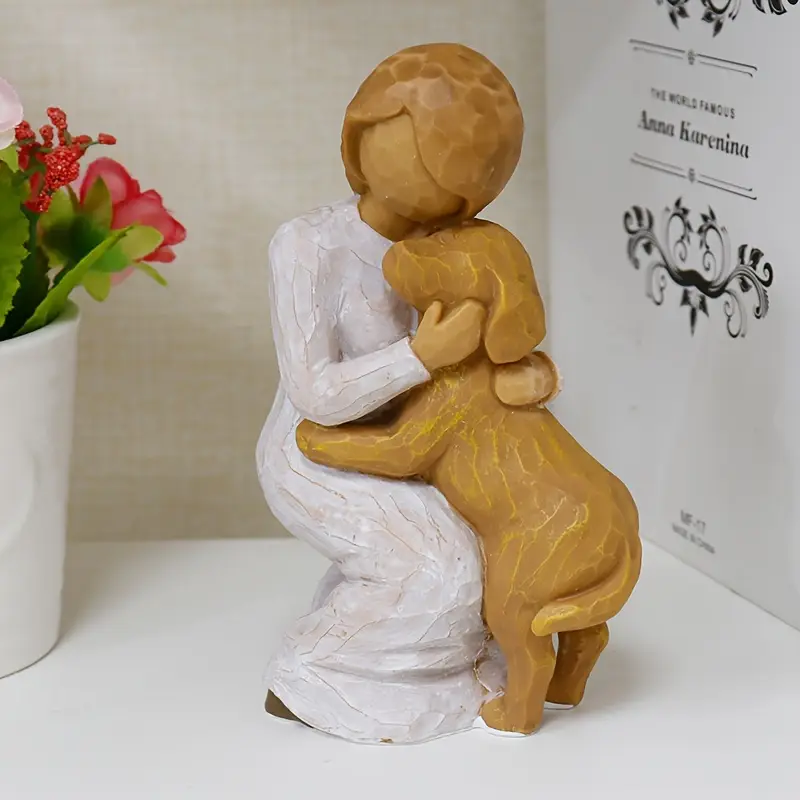 Hot Selling, Family Resin Material, Willow Tree Texture Carving Series, Suitable for People to Squat and Hug Dogs