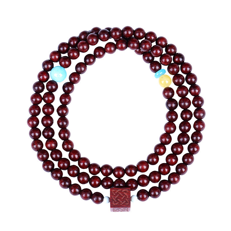 Small Leaf Red Sandalwood Buddha Bead Bracelet Women's 6mm Multi-loop Sandalwood Bracelet Old Material Gold Star Creative Multi-treasure Cultural Plaything