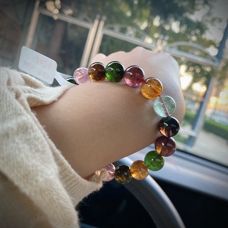 10MM Natural Brazilian Old Material Tourmaline Bracelet Round Beads Large Size Multiple Choices Rich and Transparent