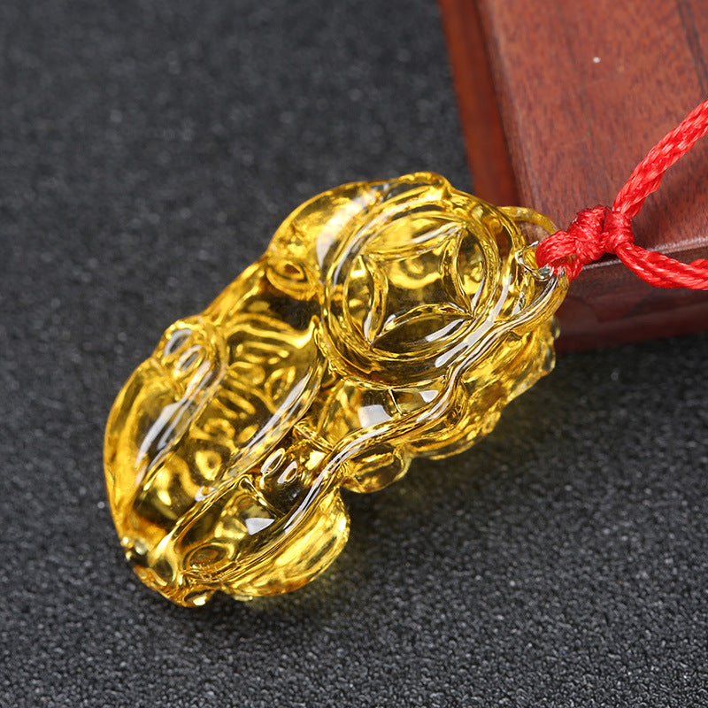 East Sea Imitation Natural Yellow Crystal Pixiu Pendant Men's Necklace Women's Obsidian Pendant Buddhist Bead Jewelry