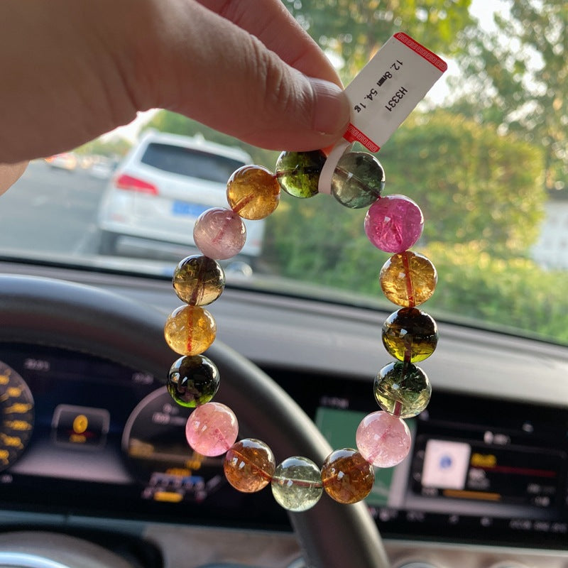 10MM Natural Brazilian Old Material Tourmaline Bracelet Round Beads Large Size Multiple Choices Rich and Transparent