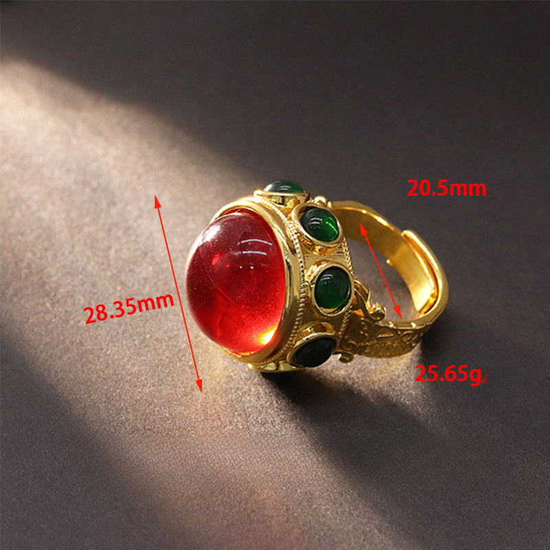 Vintage Style Natural Amethyst Gemstone Ring Niche Temperament Open Retro adjustable openning High-end Feel Ring for Women