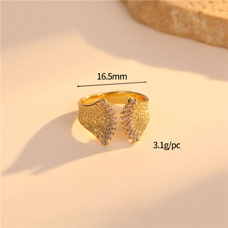 Light Luxury Heavy Craft Cast Copper Zircon Vintage Adjustable Open Ring