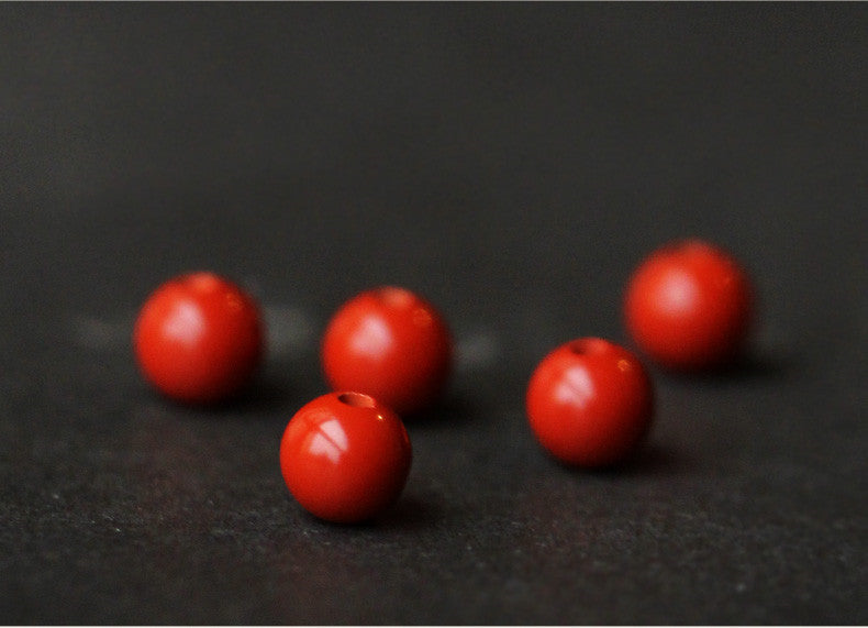 Elegant Women's 3-Loop Vermilion Bead Bracelet – 6mm Round Red Cinnabar Gift