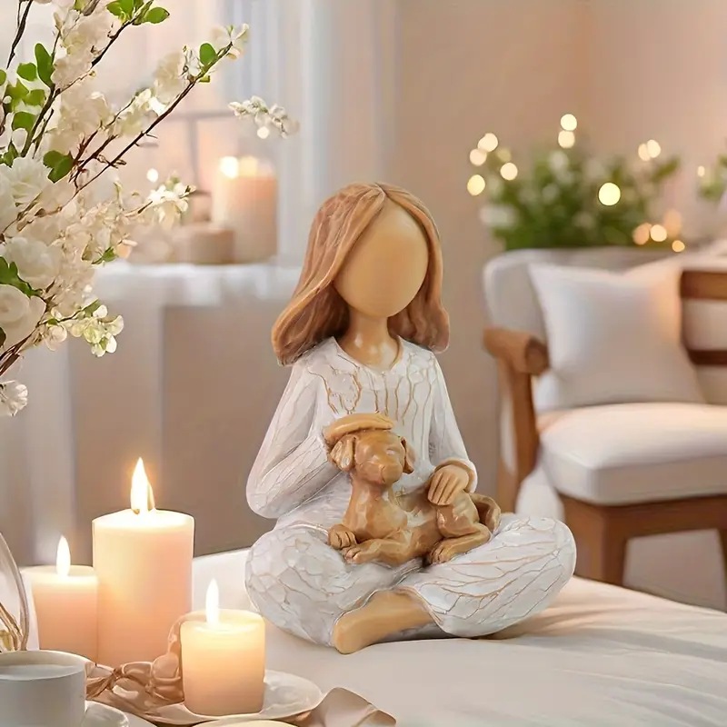 Hand-Painted Memorial Dog Sculpture - Comforting Pet Loss Gift for Departed Pets, Resin Pet Memorial Statue