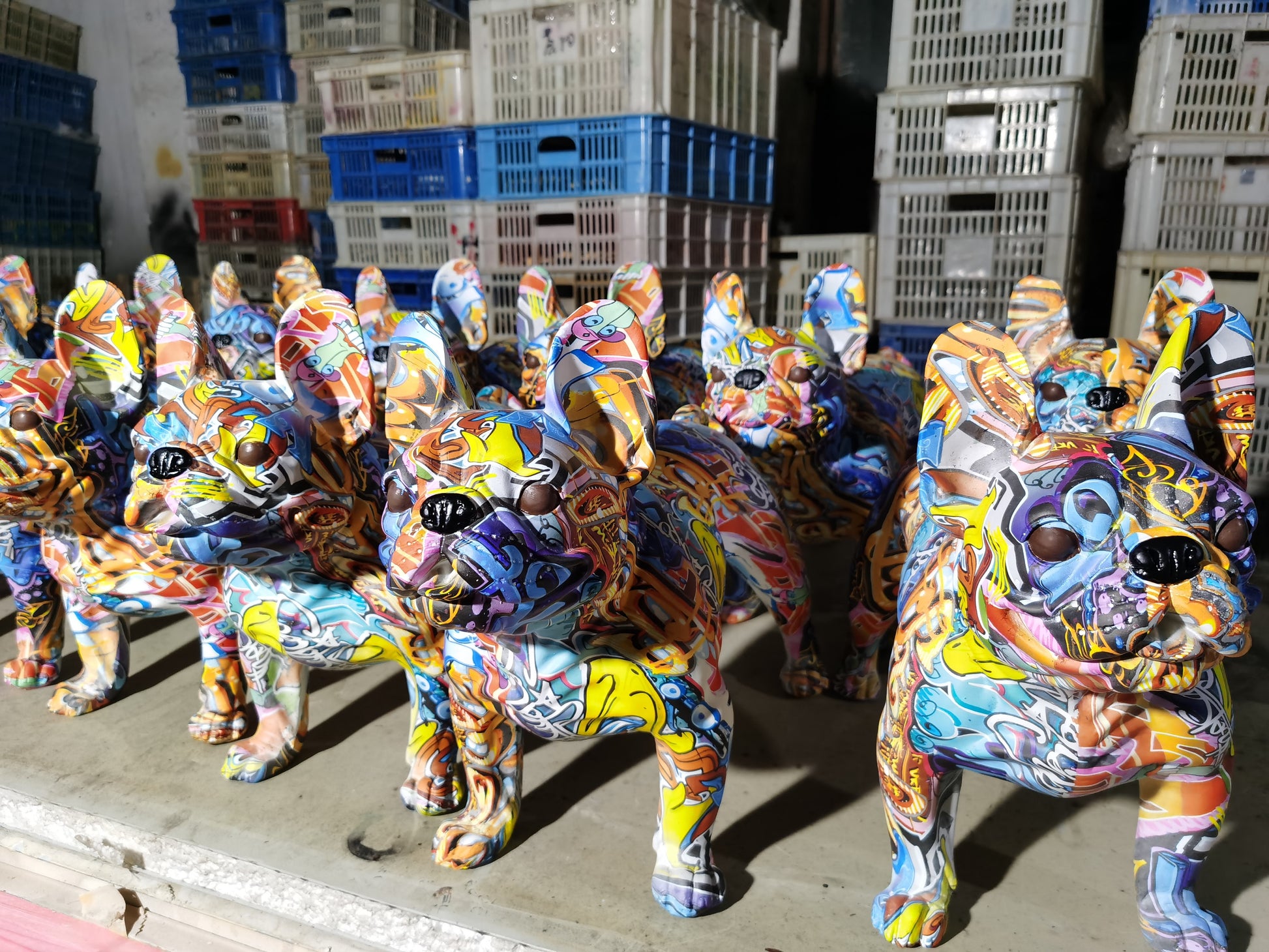 Creative Handmade Artwork Inkjet Bulldog Sculpture Siting Resin French Bulldog Statue for Home Decor