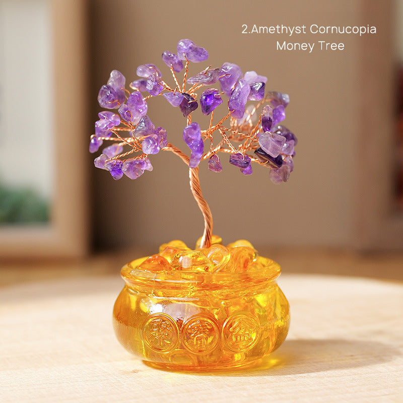 Natural Yellow Crystal Money Tree Glass Ingot Treasure Bowl Crystal Money Tree Home Decoration Desktop Ornament