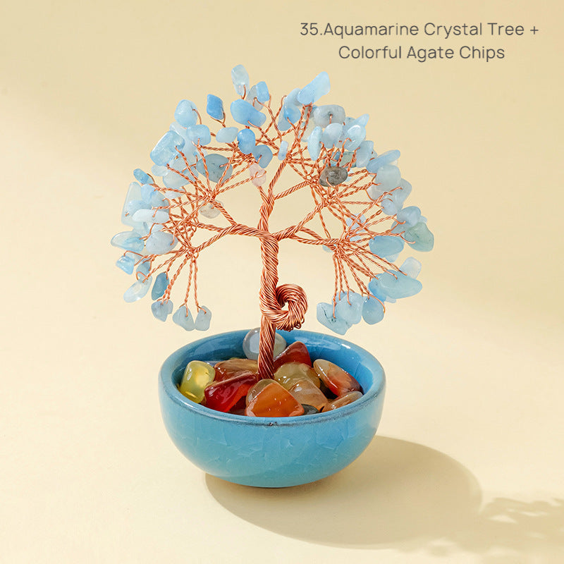 Natural Yellow Crystal Money Tree Glass Ingot Treasure Bowl Crystal Money Tree Home Decoration Desktop Ornament