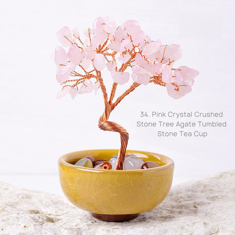 Natural Yellow Crystal Money Tree Glass Ingot Treasure Bowl Crystal Money Tree Home Decoration Desktop Ornament