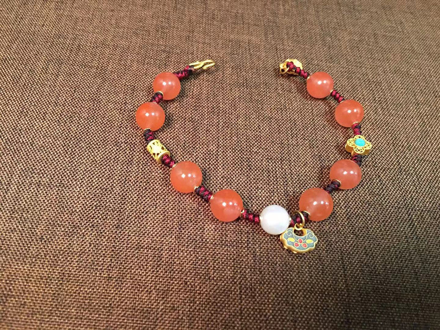 Women's Southern Red Bracelet Cherry Red Woven Bracelet Ancient Silver Jewelry Vintage Bracelet Ethnic Style One Piece Dropshipping