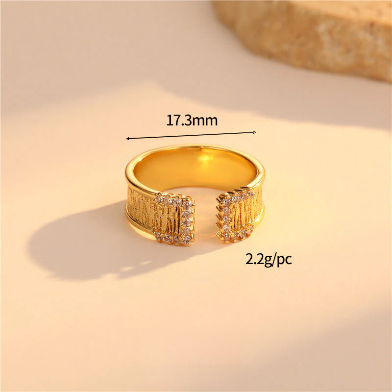 Light Luxury Heavy Craft Cast Copper Zircon Vintage Adjustable Open Ring