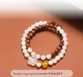 Double ring crystal bracelet paired with white jade marrow peach blossom, niche, fresh, versatile, jewelry for women