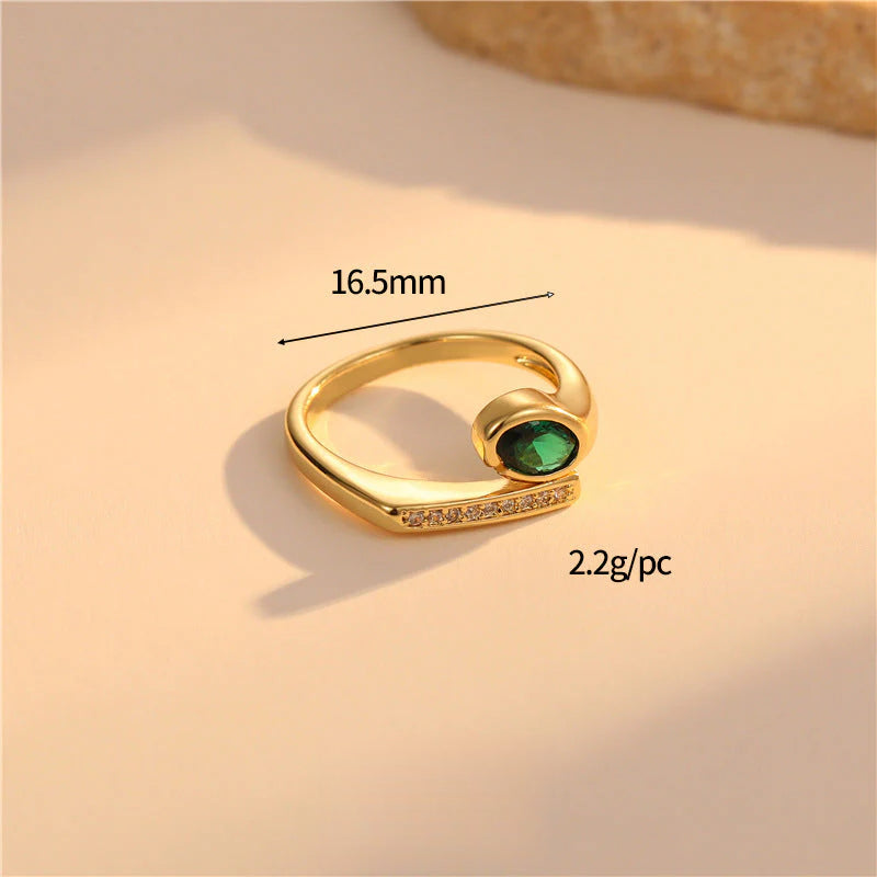 Light Luxury Heavy Craft Cast Copper Zircon Vintage Adjustable Open Ring