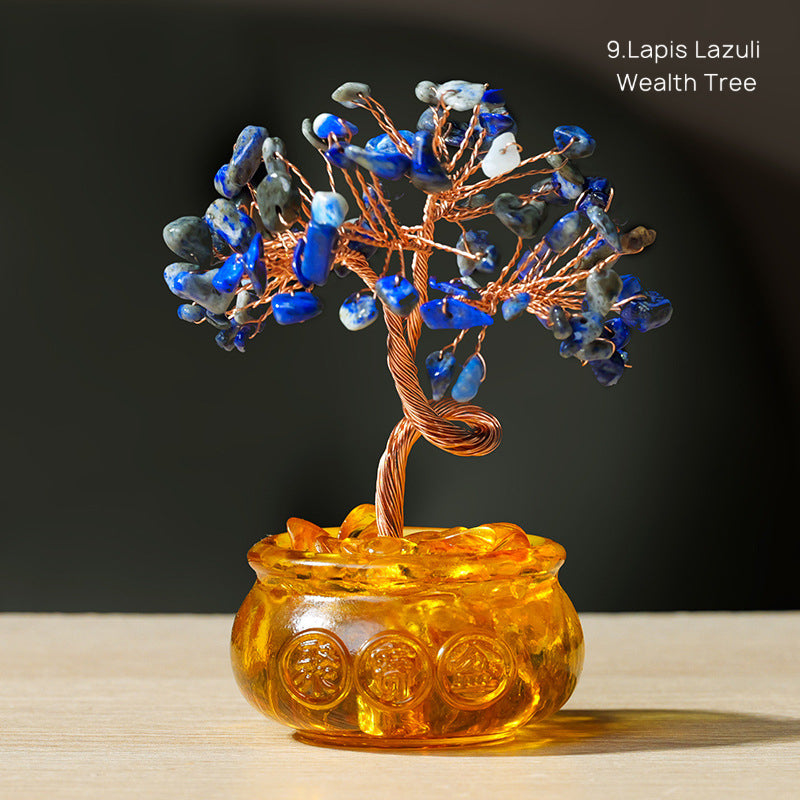 Natural Yellow Crystal Money Tree Glass Ingot Treasure Bowl Crystal Money Tree Home Decoration Desktop Ornament