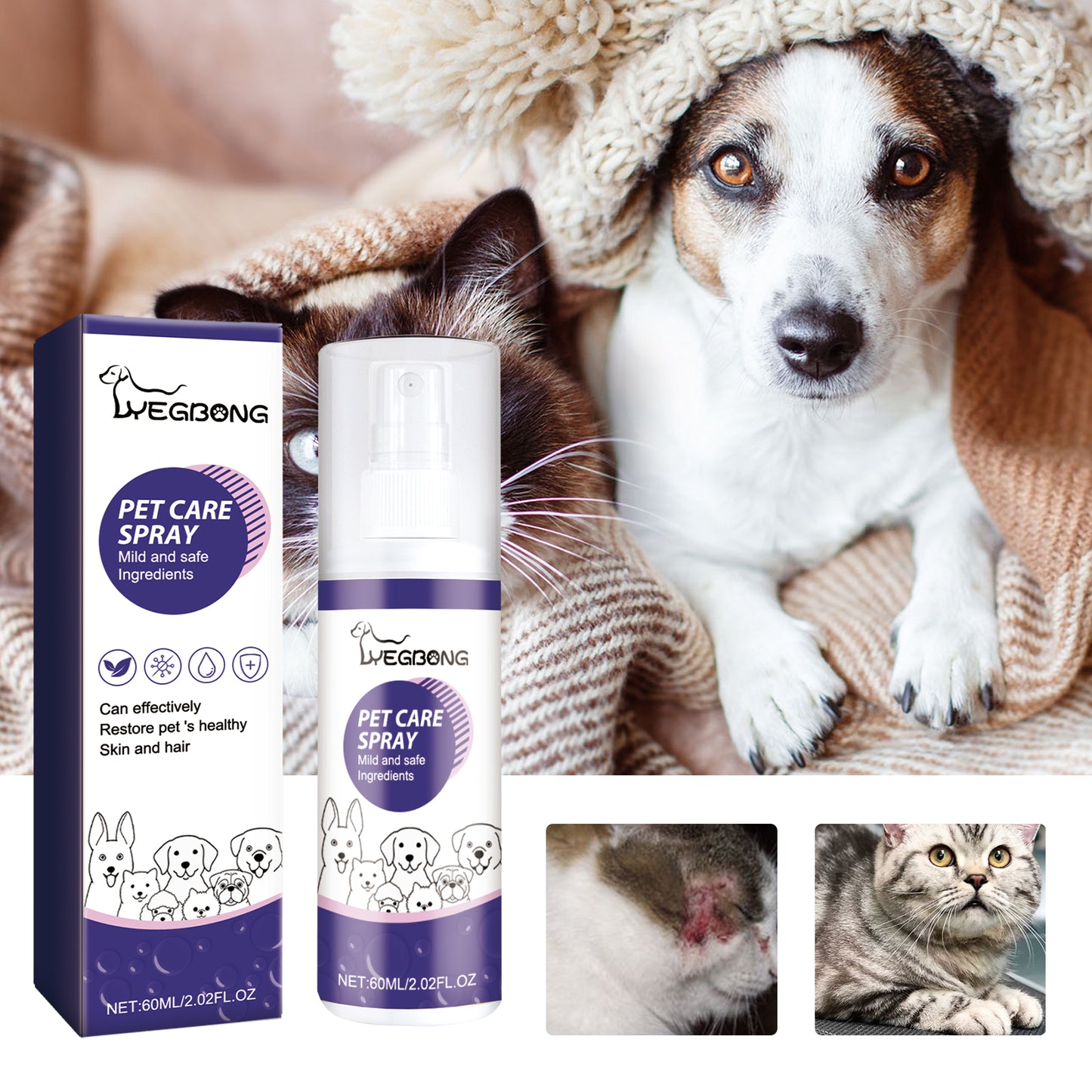 Yegbong Pet Antibacterial Spray for Cats Dogs Skin Care