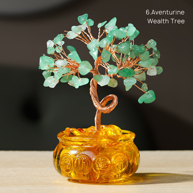 Natural Yellow Crystal Money Tree Glass Ingot Treasure Bowl Crystal Money Tree Home Decoration Desktop Ornament