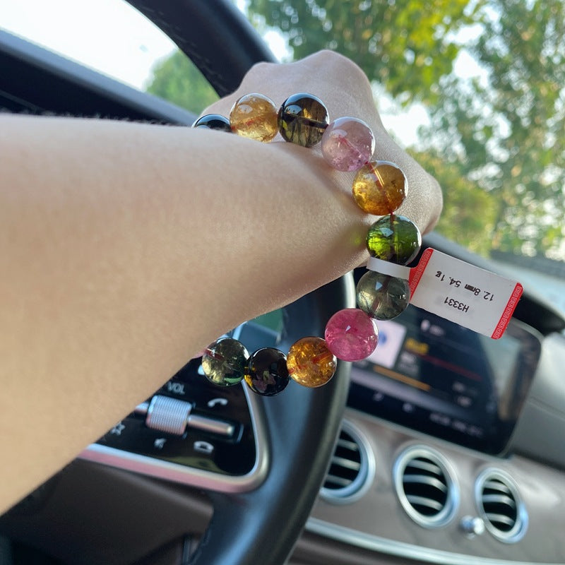 10MM Natural Brazilian Old Material Tourmaline Bracelet Round Beads Large Size Multiple Choices Rich and Transparent