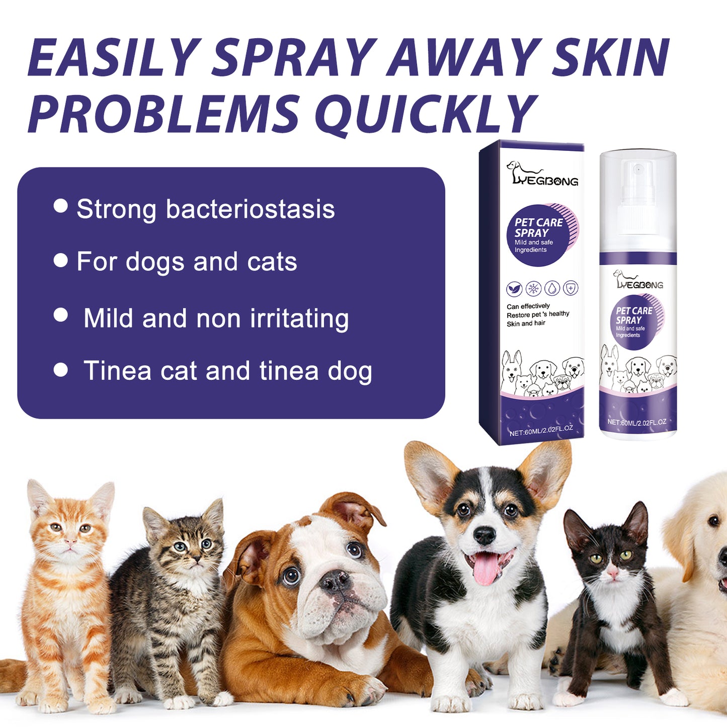 Yegbong Pet Antibacterial Spray for Cats Dogs Skin Care
