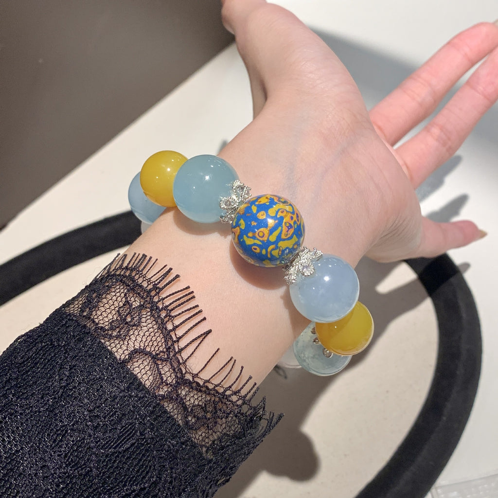 Natural Crystal Round Bead Multi-Gemstone Bracelet Creative Jewelry Chain Combination Yellow Agate Aquamarine Crystal Bracelet