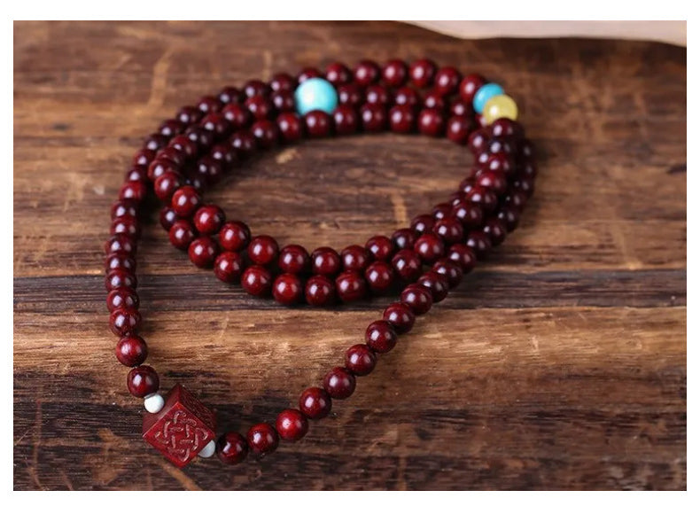 Small Leaf Red Sandalwood Buddha Bead Bracelet Women's 6mm Multi-loop Sandalwood Bracelet Old Material Gold Star Creative Multi-treasure Cultural Plaything