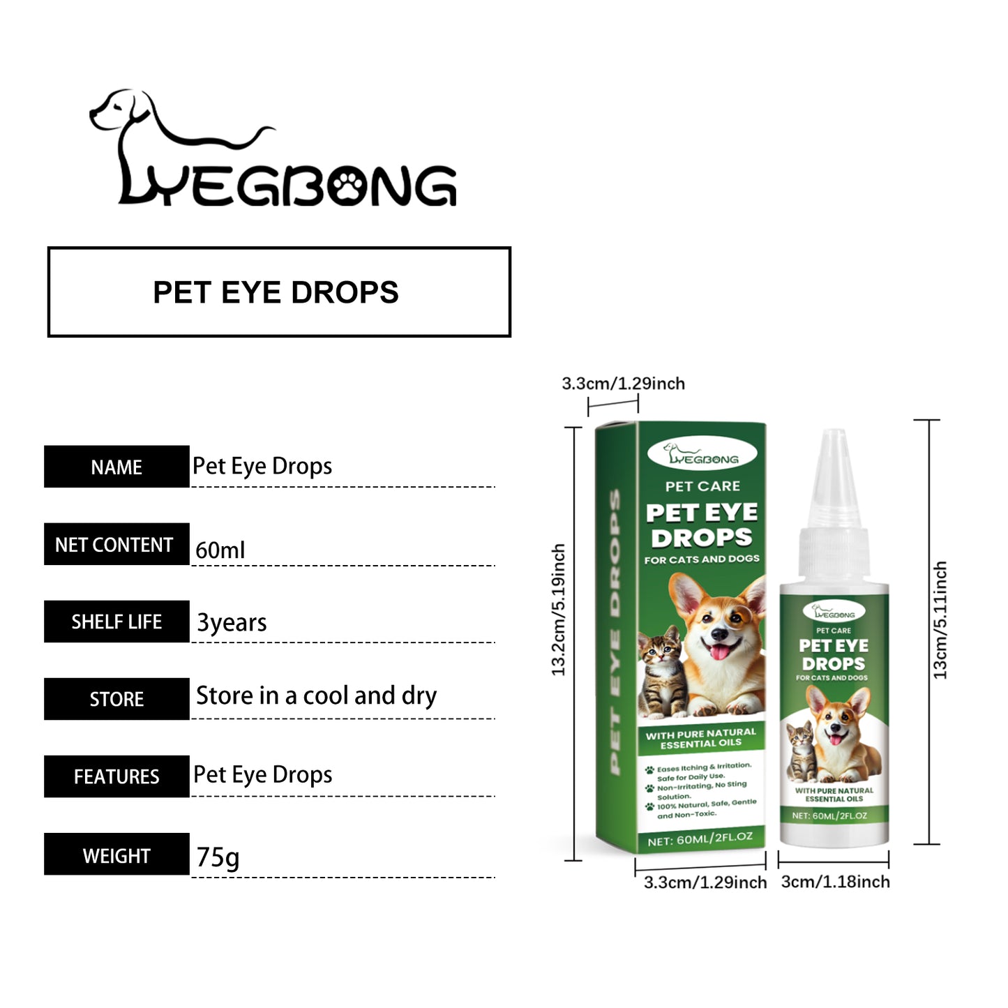 Yegbong Pet Eye Drops Dog Tear Stain Cleaning Pet Eye Drops Cat Eye Cleaning Supplies