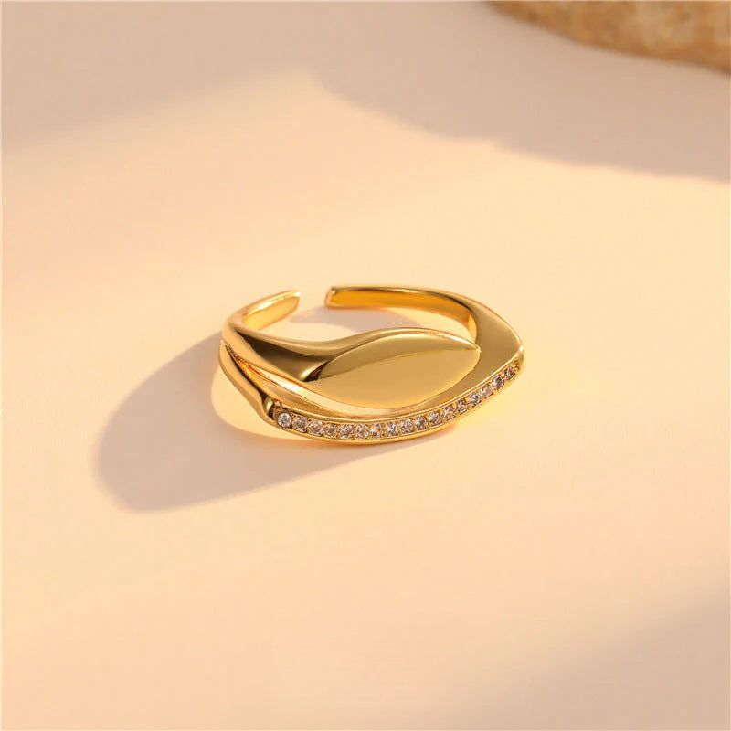 Light Luxury Heavy Craft Cast Copper Zircon Vintage Adjustable Open Ring