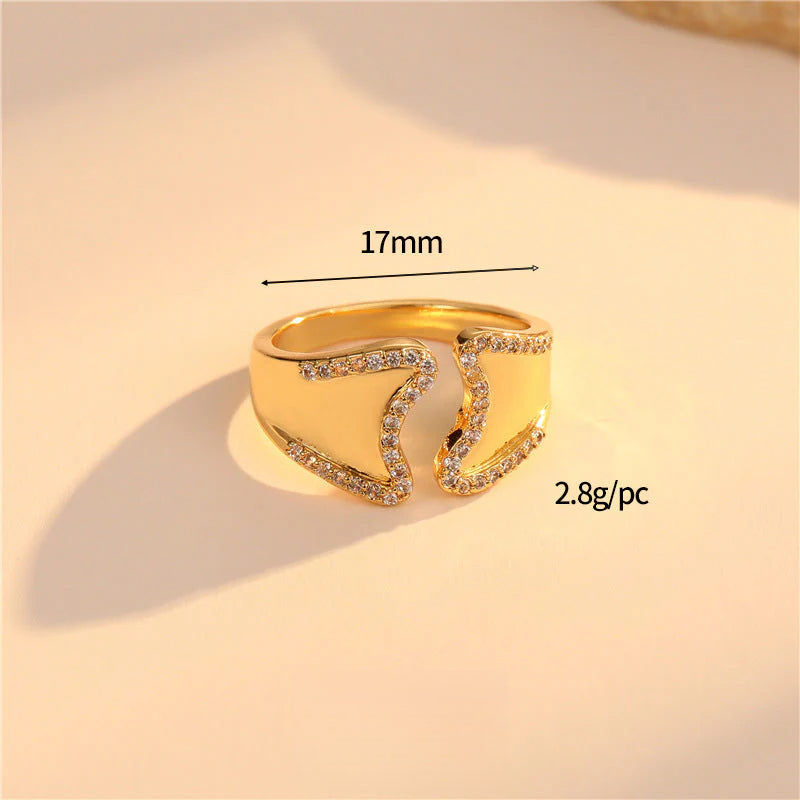 Light Luxury Heavy Craft Cast Copper Zircon Vintage Adjustable Open Ring