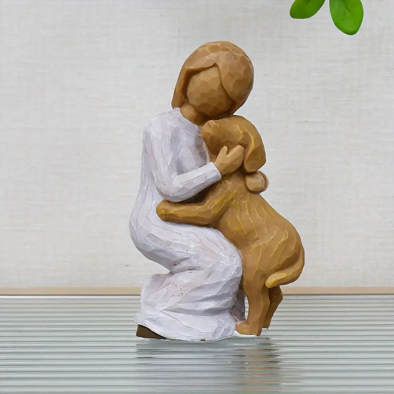 Hot Selling, Family Resin Material, Willow Tree Texture Carving Series, Suitable for People to Squat and Hug Dogs