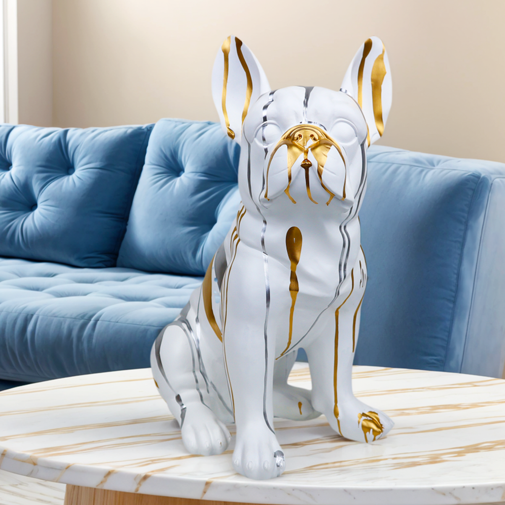 Creative Handmade Artwork Inkjet Bulldog Sculpture Siting Resin French Bulldog Statue for Home Decor