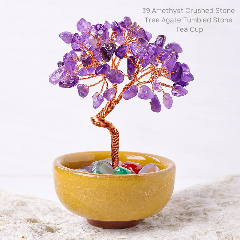 Natural Yellow Crystal Money Tree Glass Ingot Treasure Bowl Crystal Money Tree Home Decoration Desktop Ornament