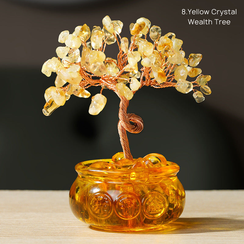 Natural Yellow Crystal Money Tree Glass Ingot Treasure Bowl Crystal Money Tree Home Decoration Desktop Ornament