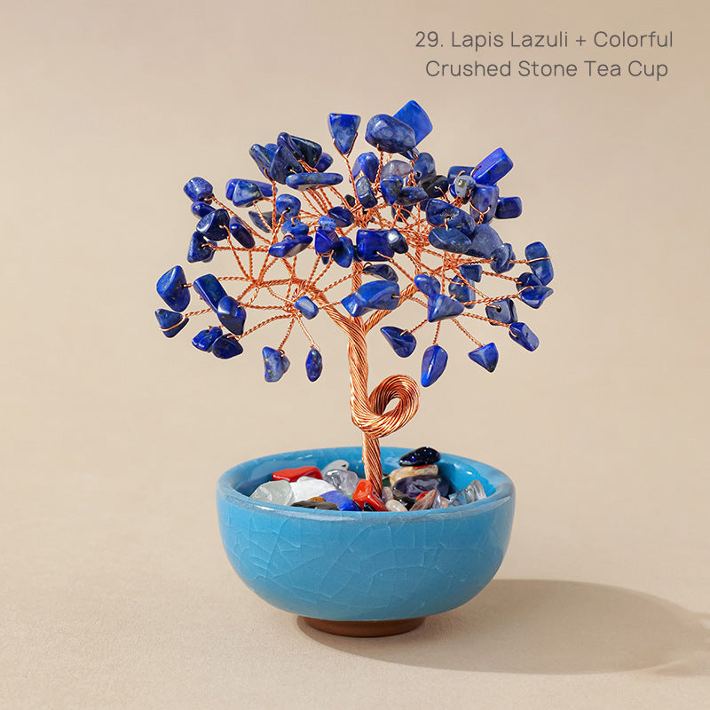 Natural Yellow Crystal Money Tree Glass Ingot Treasure Bowl Crystal Money Tree Home Decoration Desktop Ornament