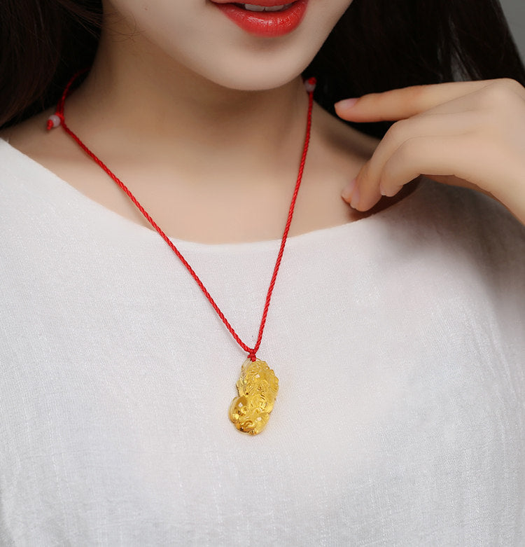 East Sea Imitation Natural Yellow Crystal Pixiu Pendant Men's Necklace Women's Obsidian Pendant Buddhist Bead Jewelry