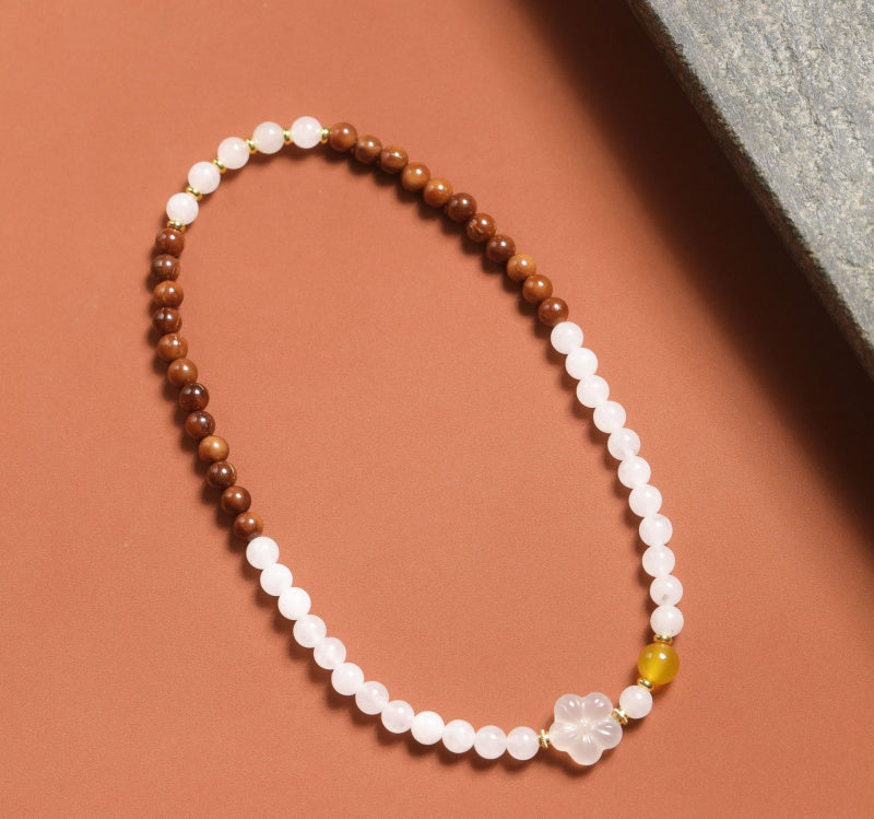 Double ring crystal bracelet paired with white jade marrow peach blossom, niche, fresh, versatile, jewelry for women