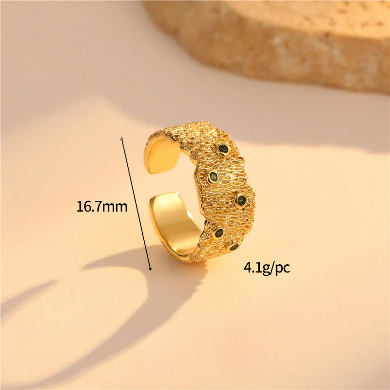 Light Luxury Heavy Craft Cast Copper Zircon Vintage Adjustable Open Ring