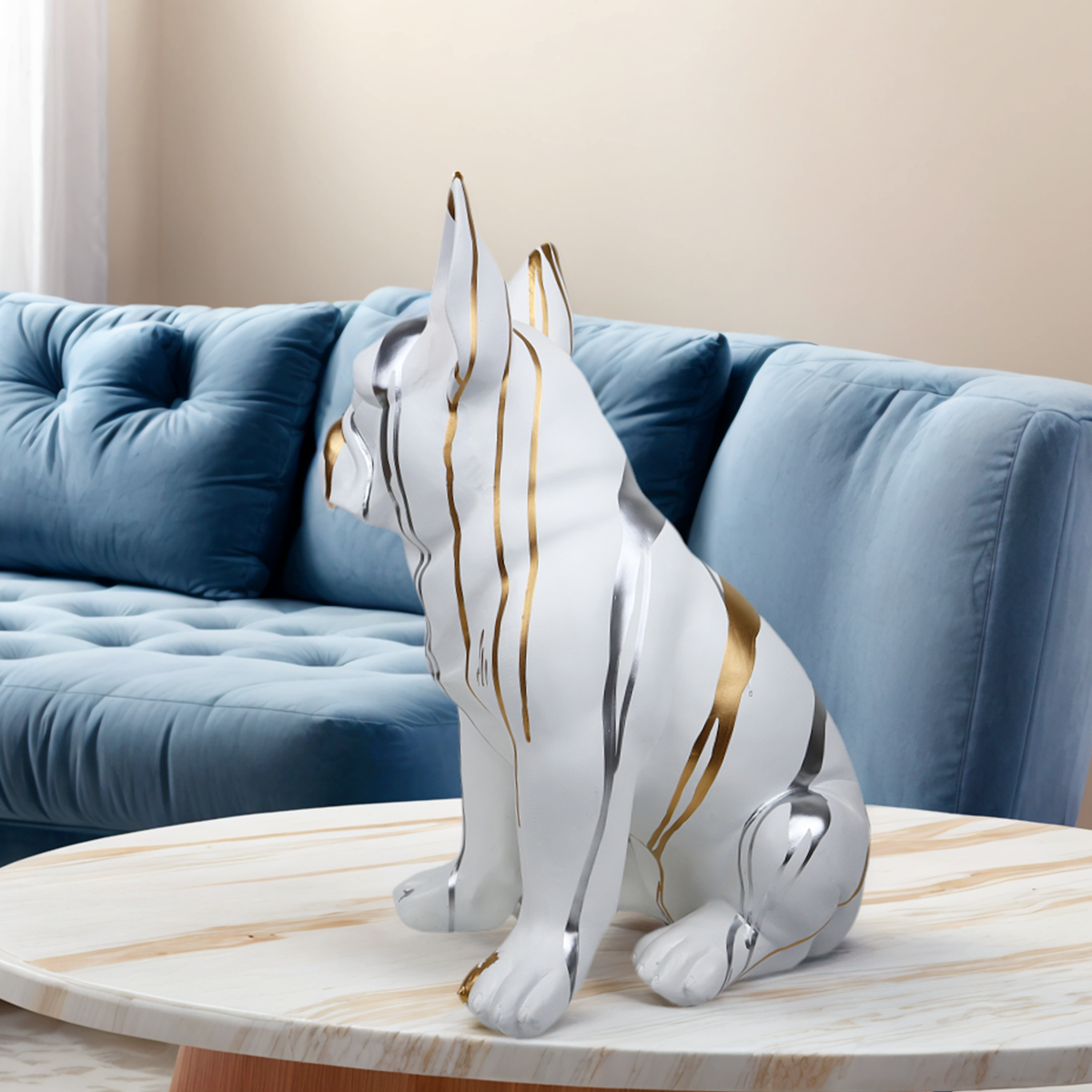 Creative Handmade Artwork Inkjet Bulldog Sculpture Siting Resin French Bulldog Statue for Home Decor