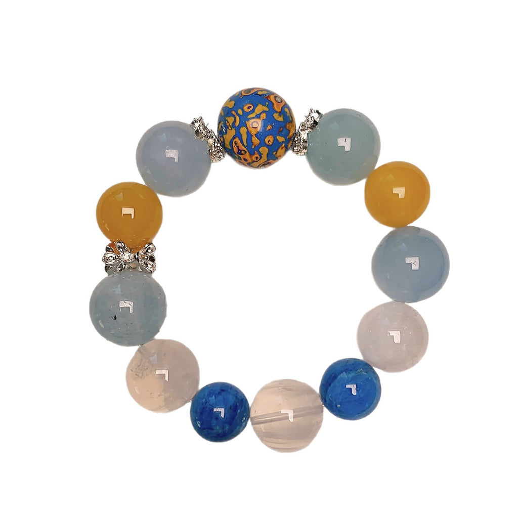 Natural Crystal Round Bead Multi-Gemstone Bracelet Creative Jewelry Chain Combination Yellow Agate Aquamarine Crystal Bracelet