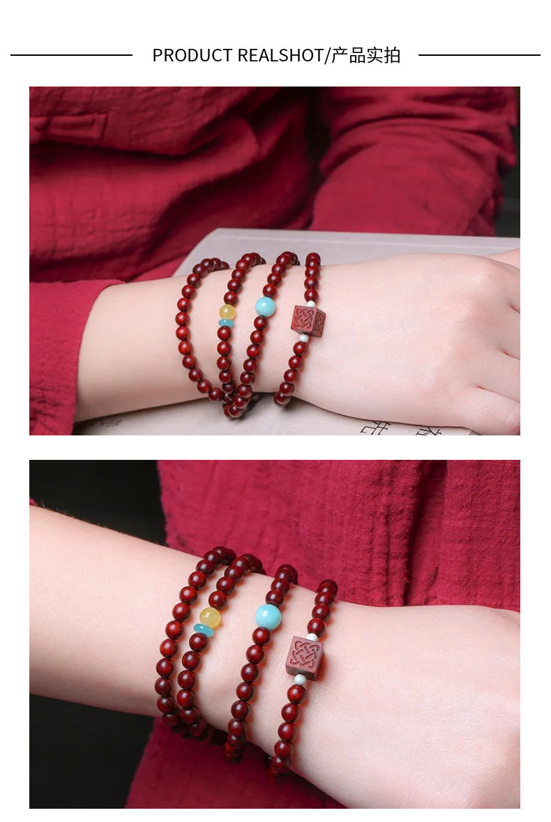 Small Leaf Red Sandalwood Buddha Bead Bracelet Women's 6mm Multi-loop Sandalwood Bracelet Old Material Gold Star Creative Multi-treasure Cultural Plaything