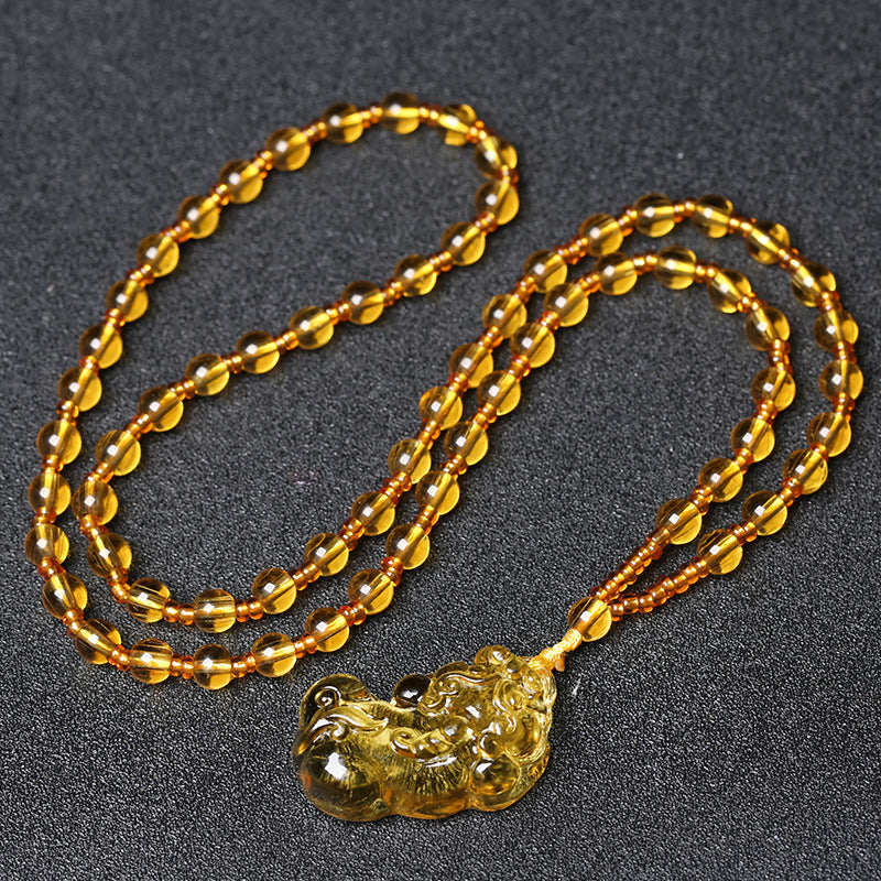 East Sea Imitation Natural Yellow Crystal Pixiu Pendant Men's Necklace Women's Obsidian Pendant Buddhist Bead Jewelry