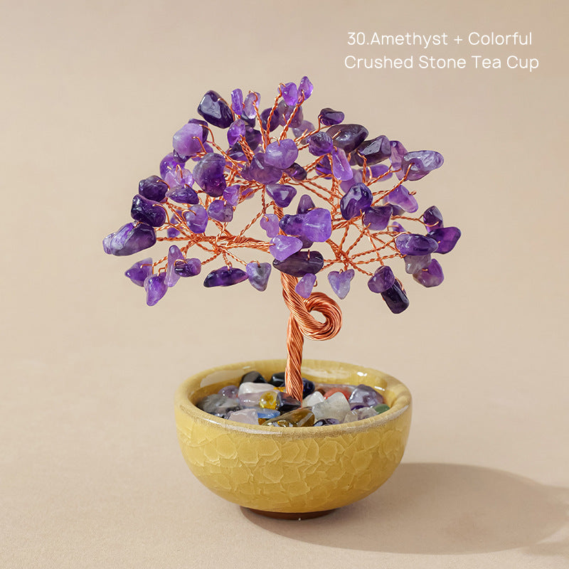 Natural Yellow Crystal Money Tree Glass Ingot Treasure Bowl Crystal Money Tree Home Decoration Desktop Ornament
