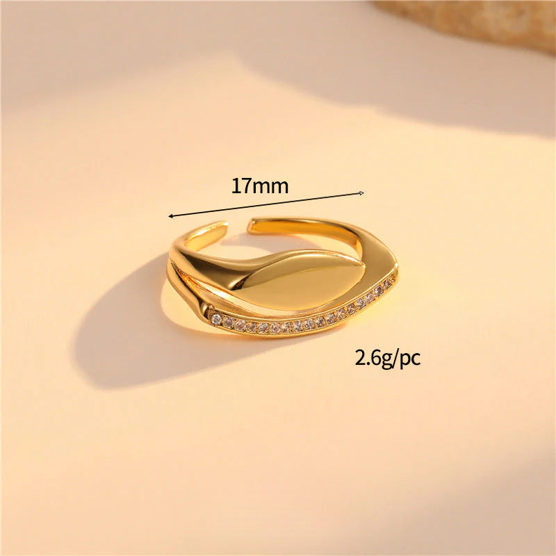 Light Luxury Heavy Craft Cast Copper Zircon Vintage Adjustable Open Ring