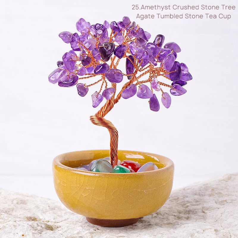 Natural Yellow Crystal Money Tree Glass Ingot Treasure Bowl Crystal Money Tree Home Decoration Desktop Ornament