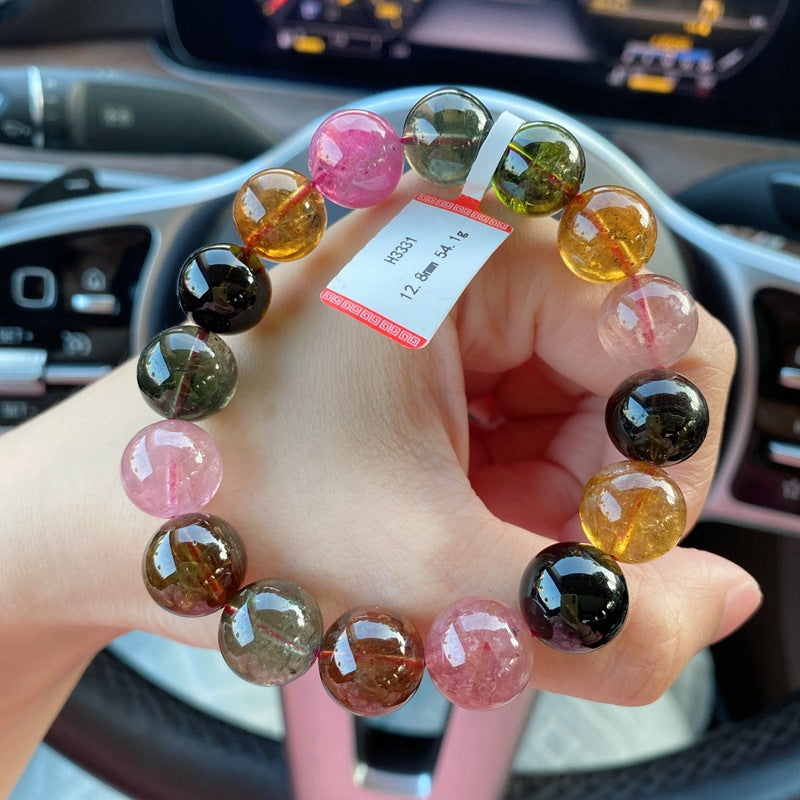 10MM Natural Brazilian Old Material Tourmaline Bracelet Round Beads Large Size Multiple Choices Rich and Transparent