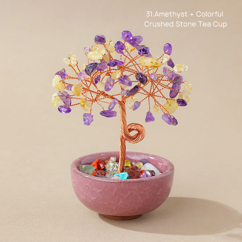 Natural Yellow Crystal Money Tree Glass Ingot Treasure Bowl Crystal Money Tree Home Decoration Desktop Ornament