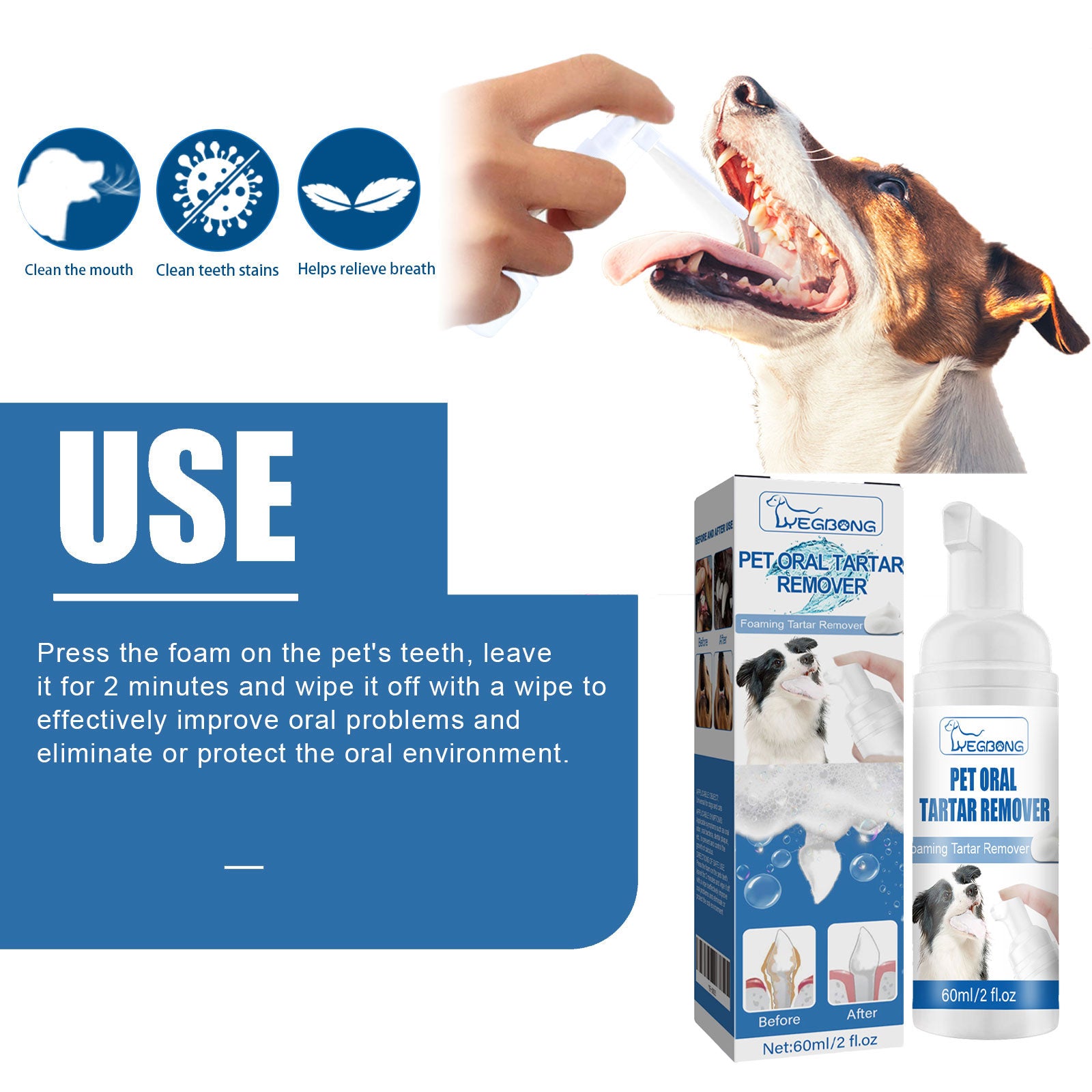 Yegbong Pet Tartar Remover Remove Dental Calculus Yellow Teeth Bad Breath Oral Foam Cleaner