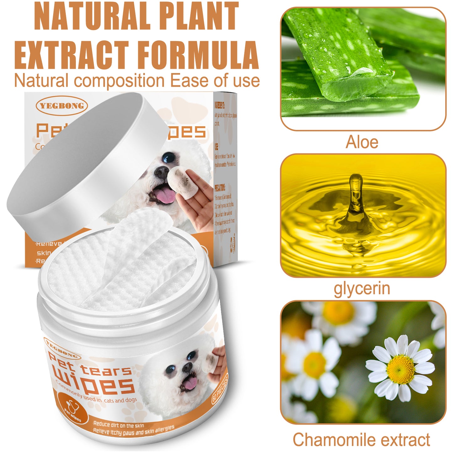 Yegbong Pet Wet Wipes Cleaning Dog and Cat Tear Stain Remover Eye Cleaning Cotton Pads for Removing Eye Discharge and Eye Grime