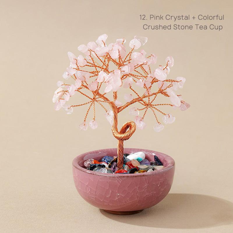 Natural Yellow Crystal Money Tree Glass Ingot Treasure Bowl Crystal Money Tree Home Decoration Desktop Ornament