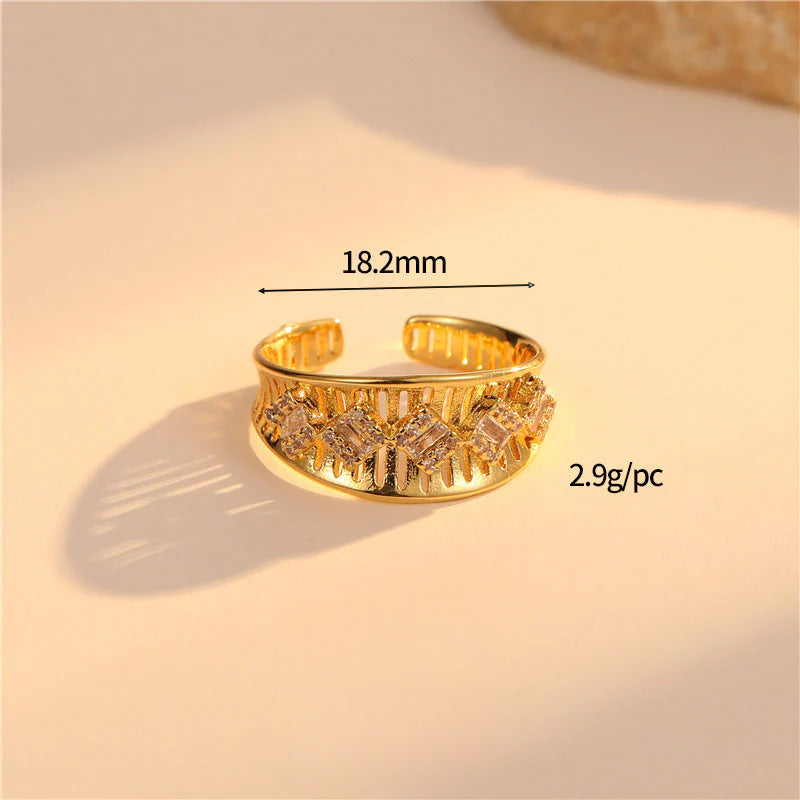 Light Luxury Heavy Craft Cast Copper Zircon Vintage Adjustable Open Ring