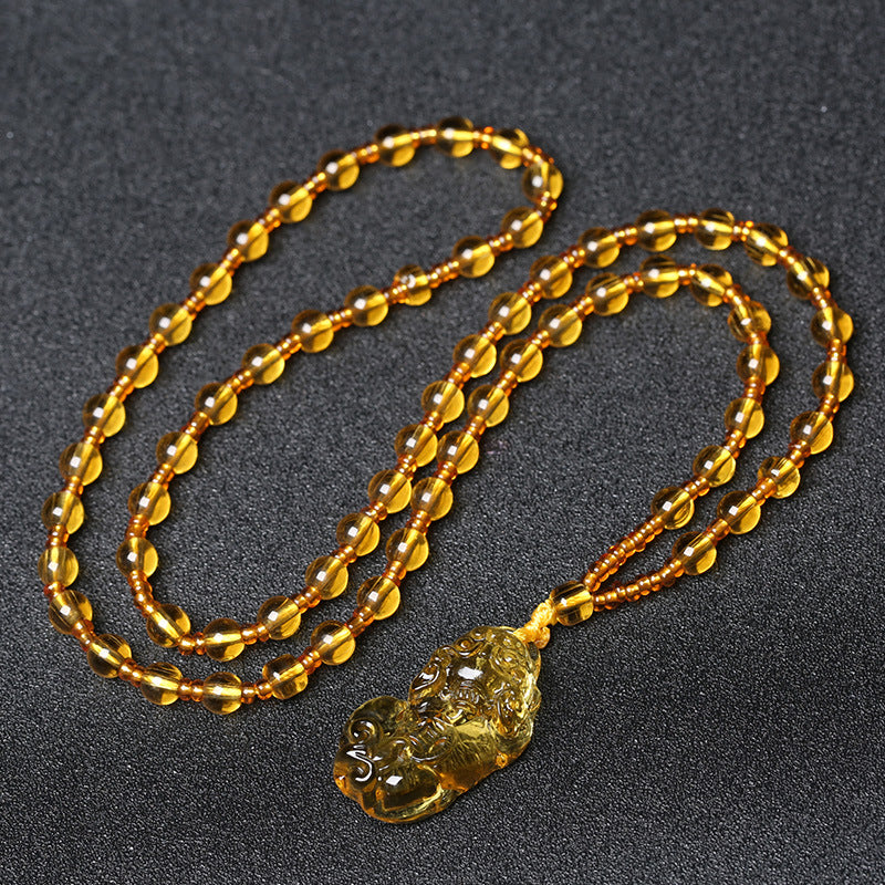 East Sea Imitation Natural Yellow Crystal Pixiu Pendant Men's Necklace Women's Obsidian Pendant Buddhist Bead Jewelry